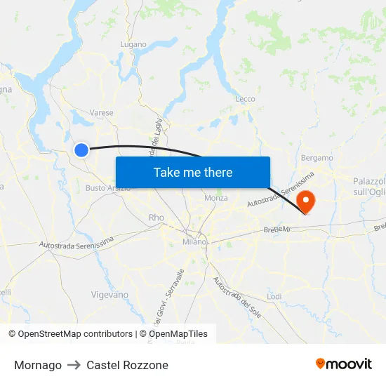 Mornago to Castel Rozzone map