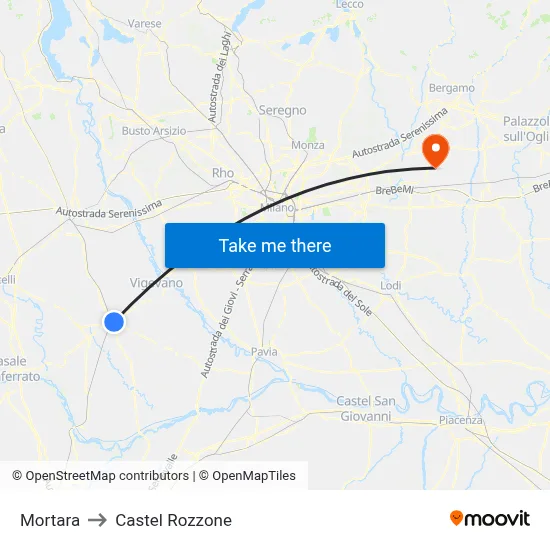 Mortara to Castel Rozzone map