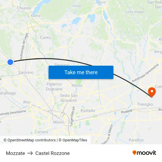 Mozzate to Castel Rozzone map