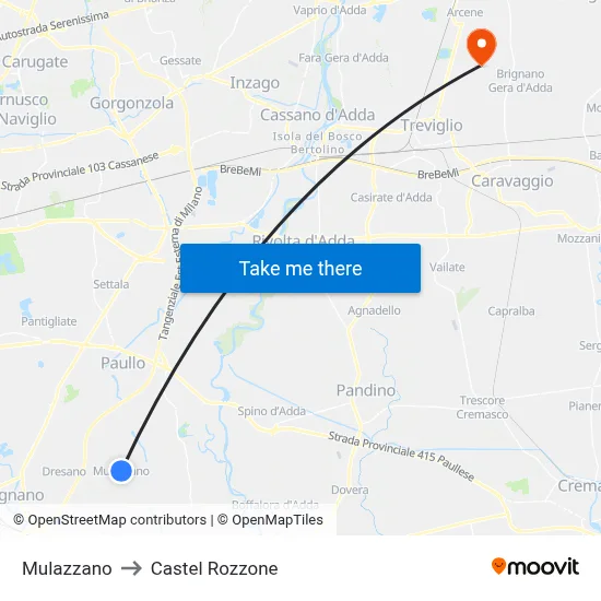 Mulazzano to Castel Rozzone map
