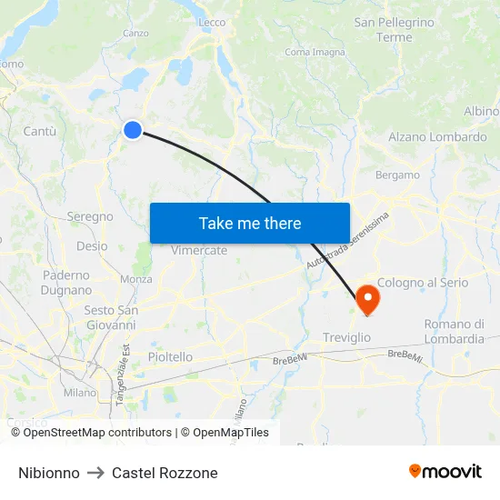 Nibionno to Castel Rozzone map