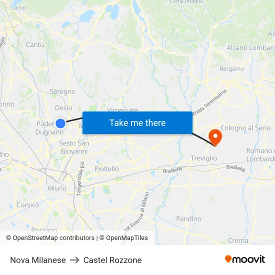 Nova Milanese to Castel Rozzone map