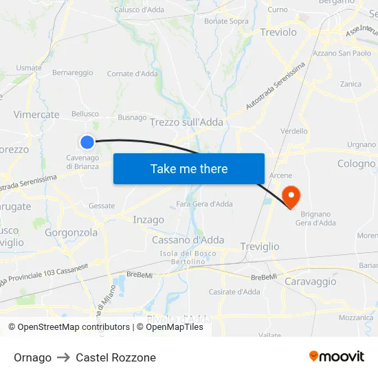 Ornago to Castel Rozzone map