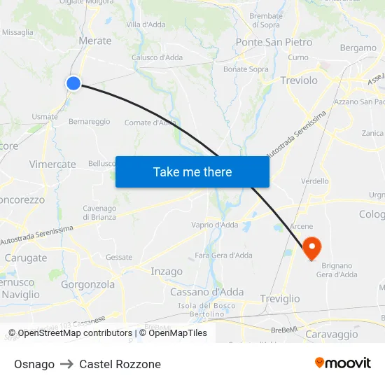 Osnago to Castel Rozzone map