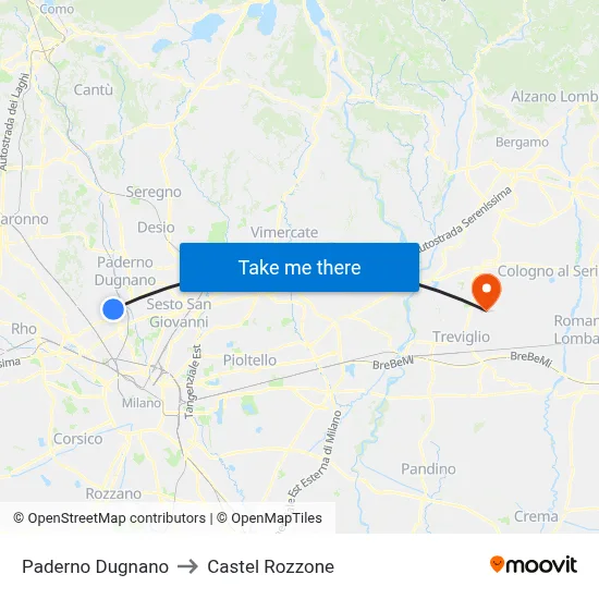 Paderno Dugnano to Castel Rozzone map