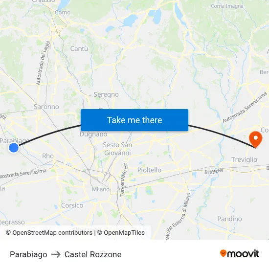 Parabiago to Castel Rozzone map