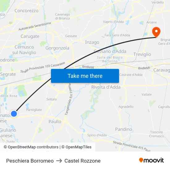 Peschiera Borromeo to Castel Rozzone map