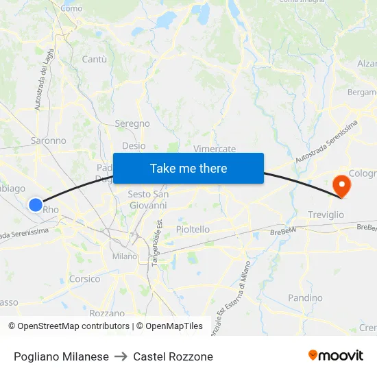 Pogliano Milanese to Castel Rozzone map