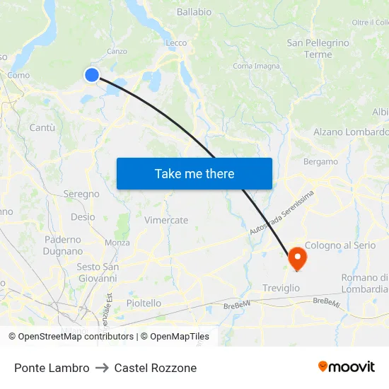 Ponte Lambro to Castel Rozzone map