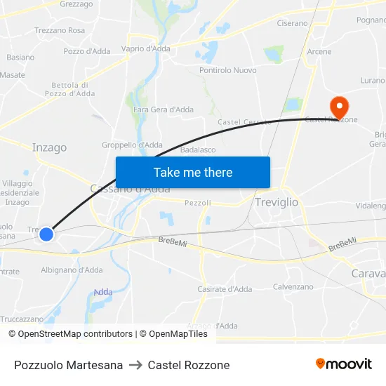 Pozzuolo Martesana to Castel Rozzone map