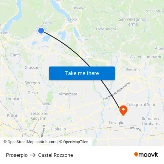 Proserpio to Castel Rozzone map