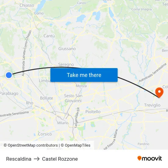 Rescaldina to Castel Rozzone map