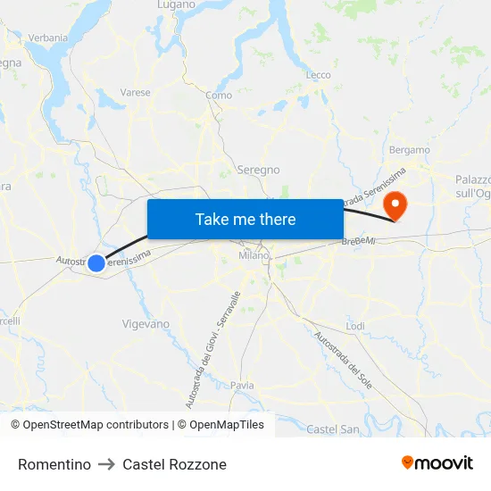 Romentino to Castel Rozzone map