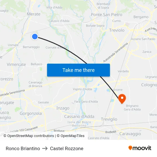 Ronco Briantino to Castel Rozzone map