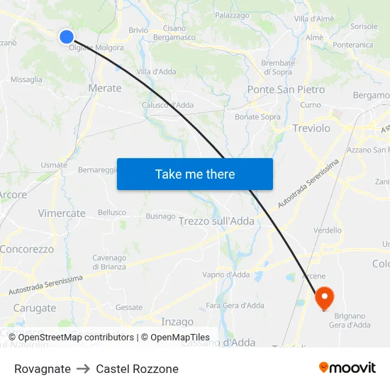 Rovagnate to Castel Rozzone map
