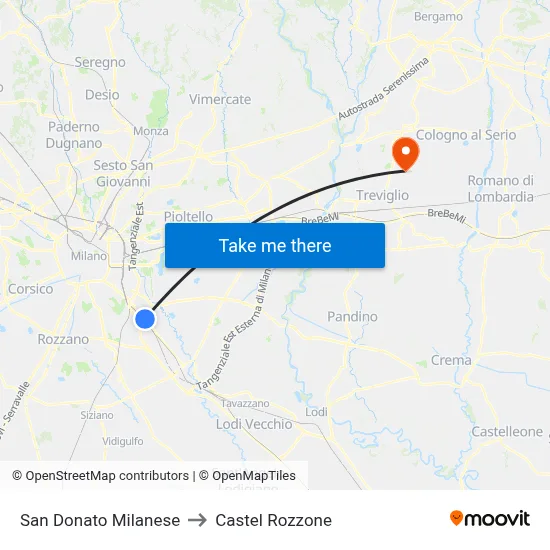 San Donato Milanese to Castel Rozzone map