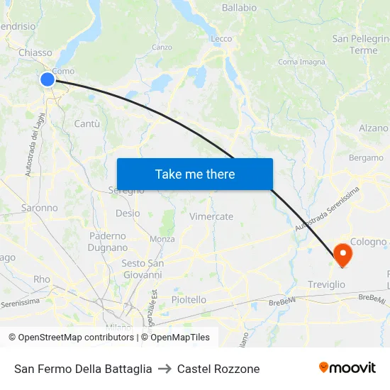 San Fermo Della Battaglia to Castel Rozzone map