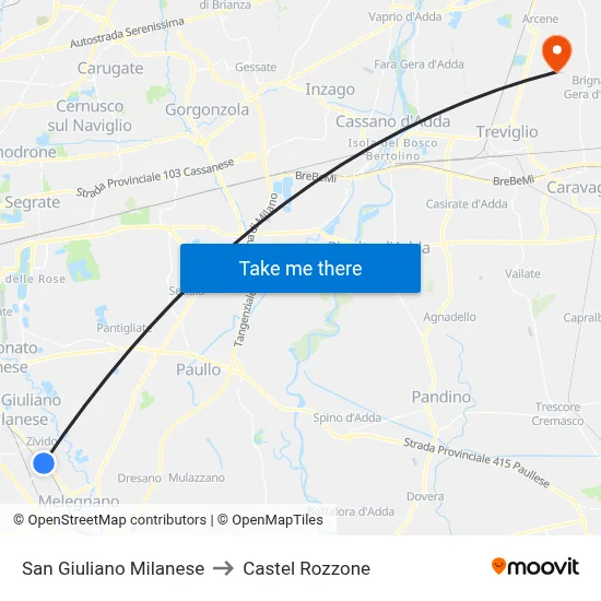 San Giuliano Milanese to Castel Rozzone map