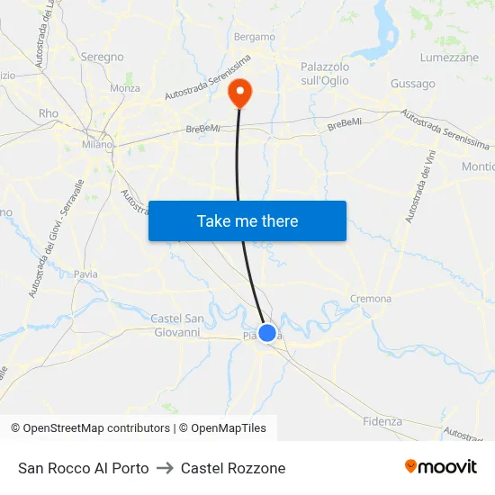 San Rocco Al Porto to Castel Rozzone map