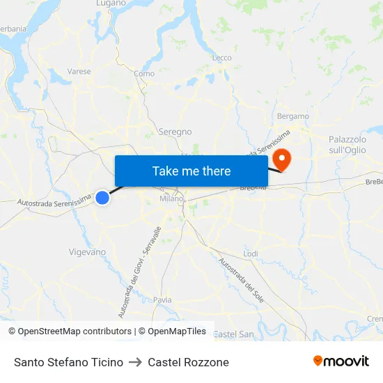 Santo Stefano Ticino to Castel Rozzone map