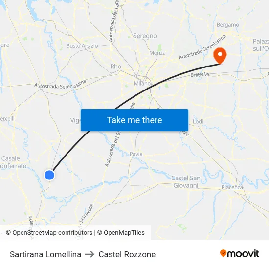 Sartirana Lomellina to Castel Rozzone map