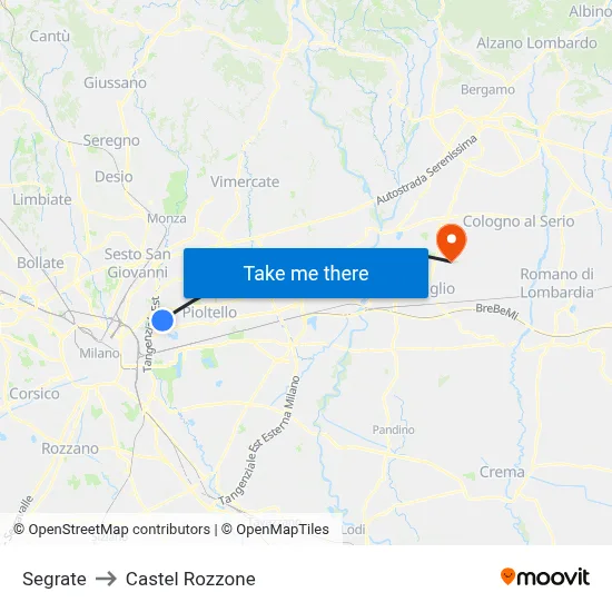 Segrate to Castel Rozzone map