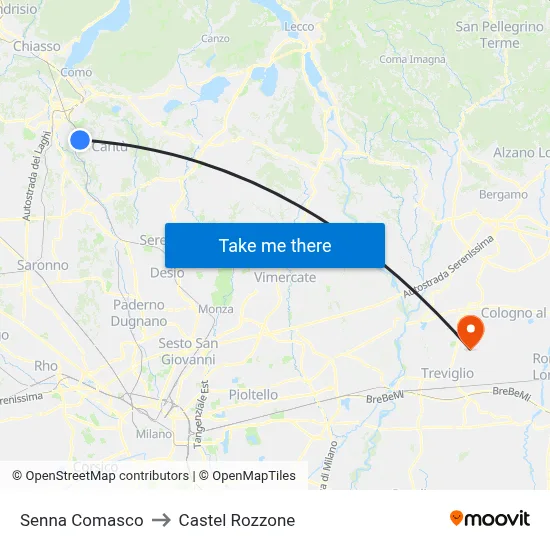 Senna Comasco to Castel Rozzone map