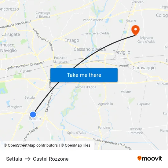 Settala to Castel Rozzone map