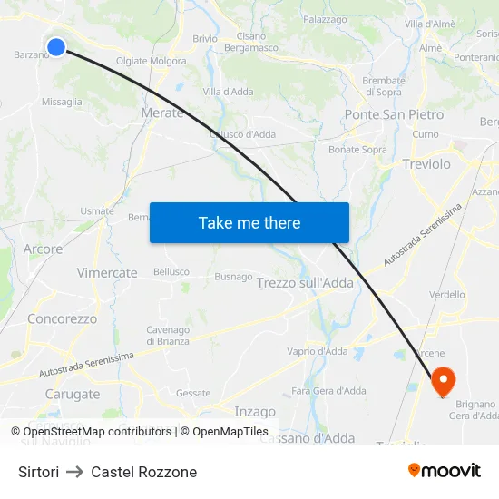Sirtori to Castel Rozzone map