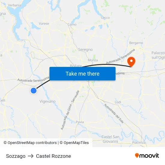 Sozzago to Castel Rozzone map