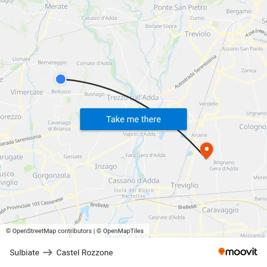Sulbiate to Castel Rozzone map