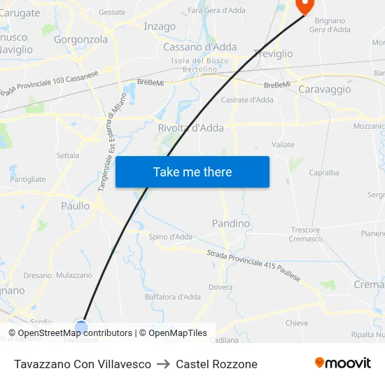 Tavazzano Con Villavesco to Castel Rozzone map