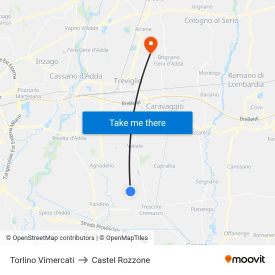 Torlino Vimercati to Castel Rozzone map