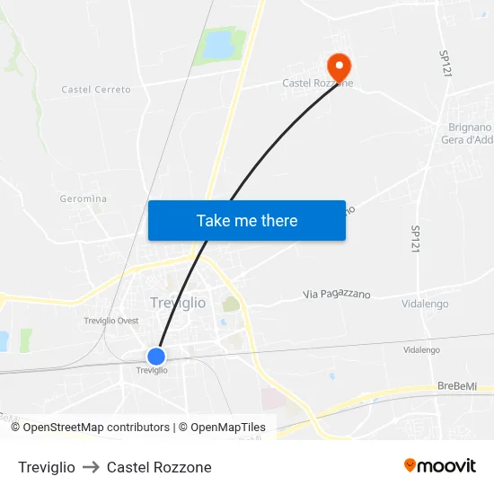 Treviglio to Castel Rozzone map