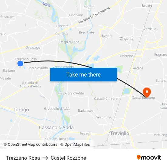 Trezzano Rosa to Castel Rozzone map