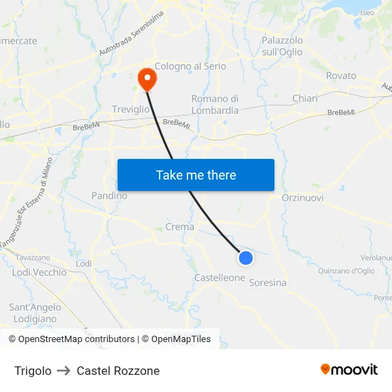 Trigolo to Castel Rozzone map
