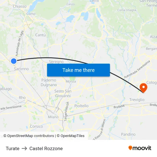 Turate to Castel Rozzone map