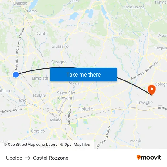 Uboldo to Castel Rozzone map