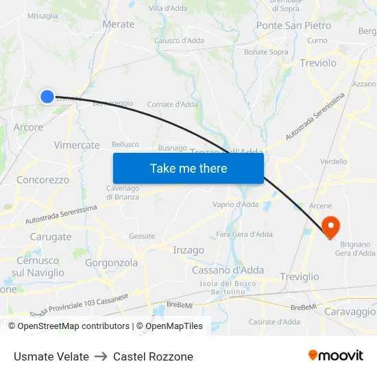Usmate Velate to Castel Rozzone map