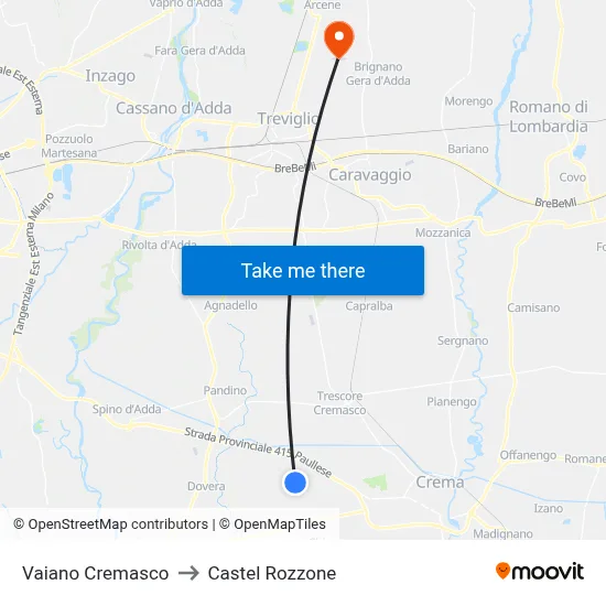 Vaiano Cremasco to Castel Rozzone map