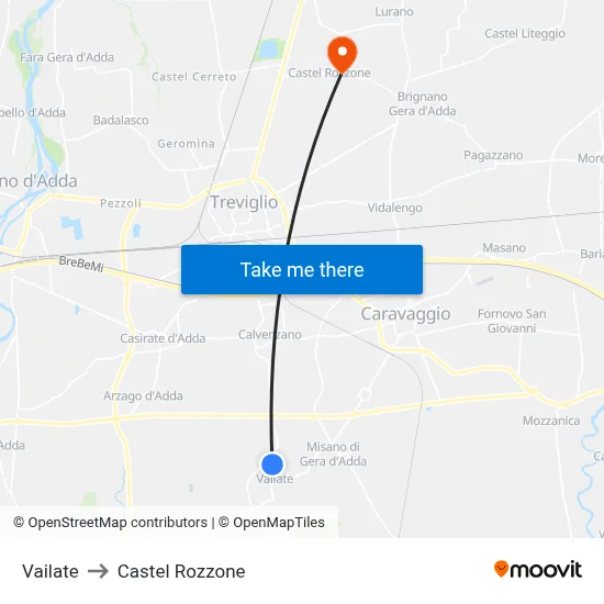 Vailate to Castel Rozzone map