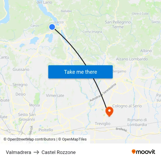 Valmadrera to Castel Rozzone map