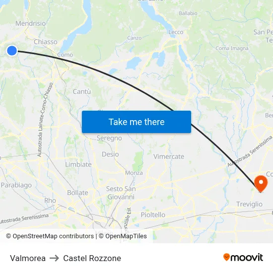 Valmorea to Castel Rozzone map