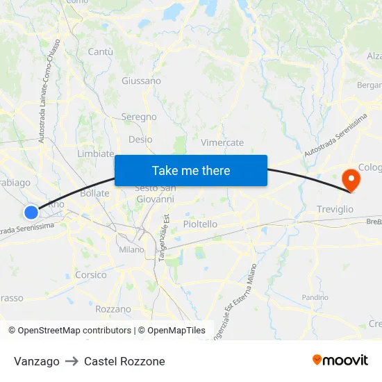 Vanzago to Castel Rozzone map