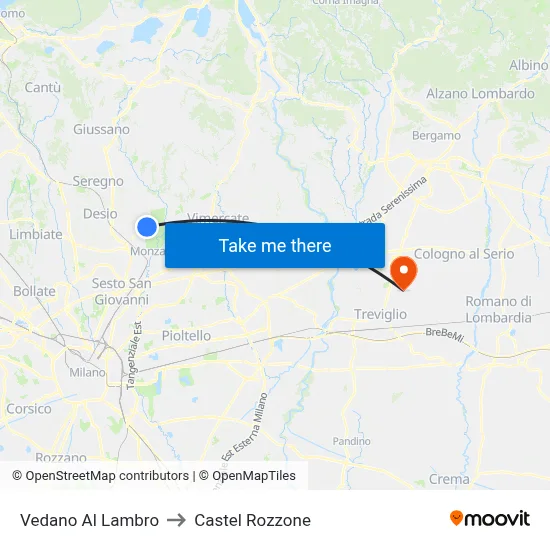 Vedano Al Lambro to Castel Rozzone map