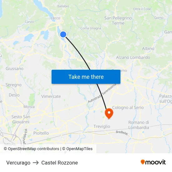 Vercurago to Castel Rozzone map