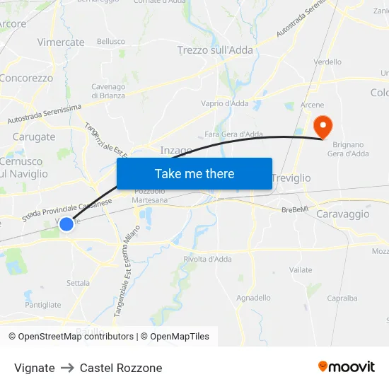 Vignate to Castel Rozzone map