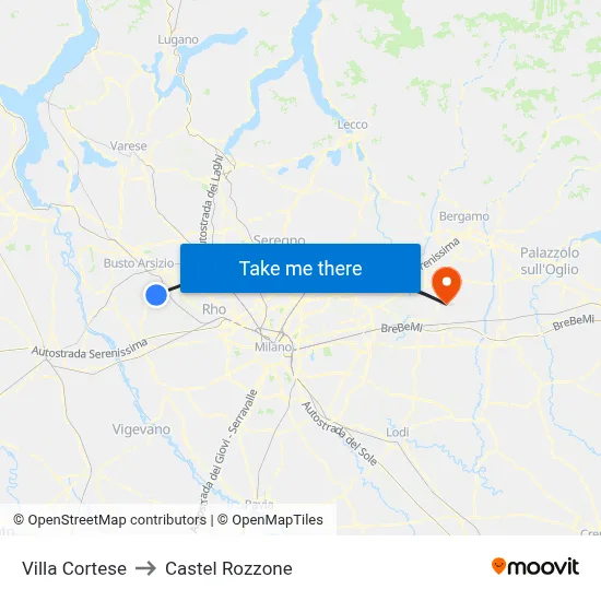 Villa Cortese to Castel Rozzone map