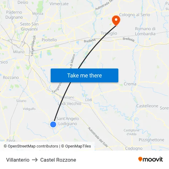 Villanterio to Castel Rozzone map