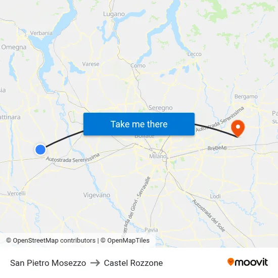 San Pietro Mosezzo to Castel Rozzone map